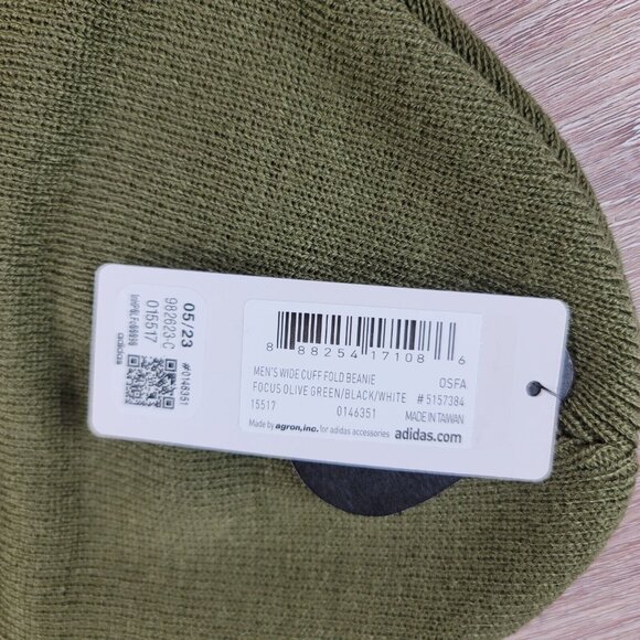 NEW Adidas Wide Cuff Fold‎ Beanie Men's One Size Knit Cuffed Hat Olive Green - Picture 4 of 4